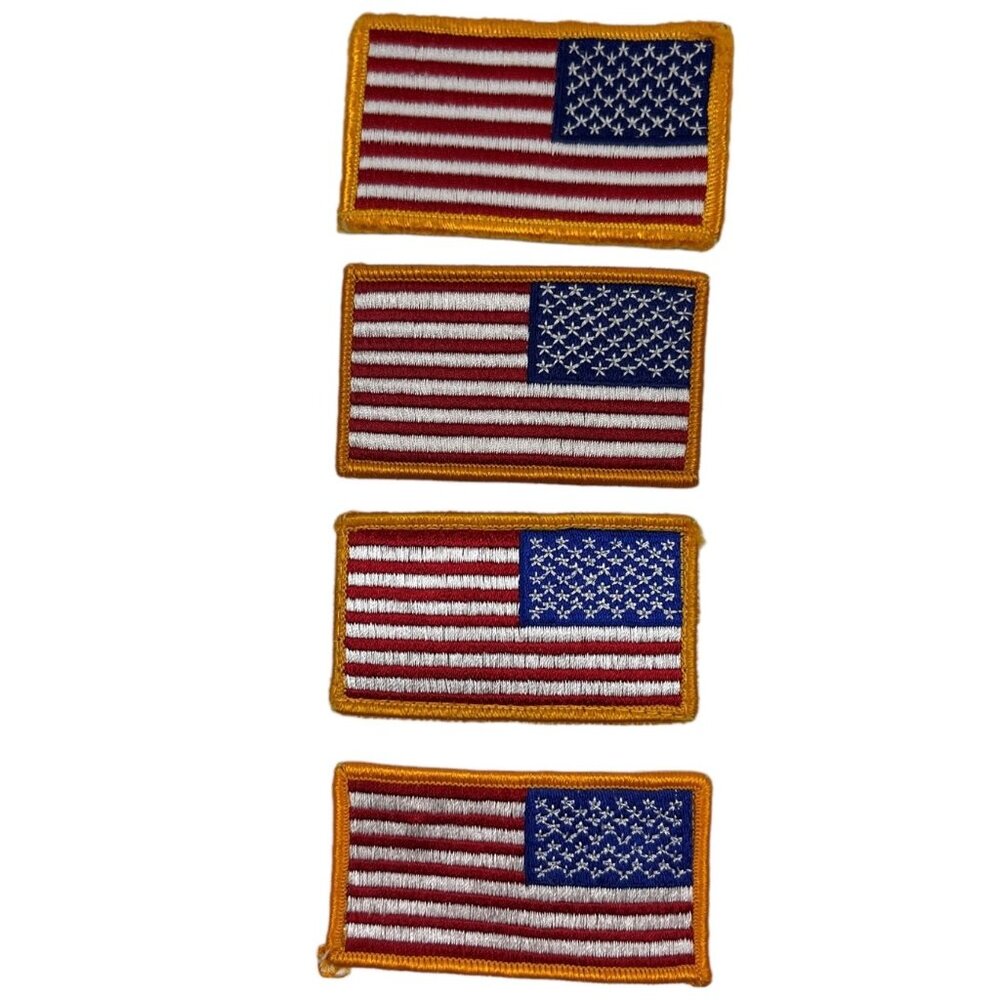 American Flag Patch Reversed (3) Hook and Loop (1) Sew On Set of 4